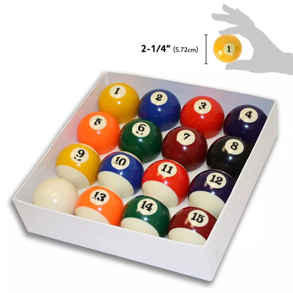 2-1/4" Complete Billiard Pool Cue 16 Balls Number Stripe Multicolor Suit Ball