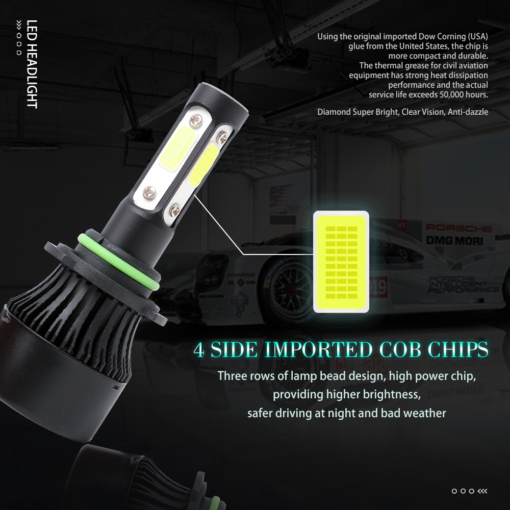 9006 HB4 4Side LED Headlight Bulbs Low Beam 72W 6000K White Headlamp