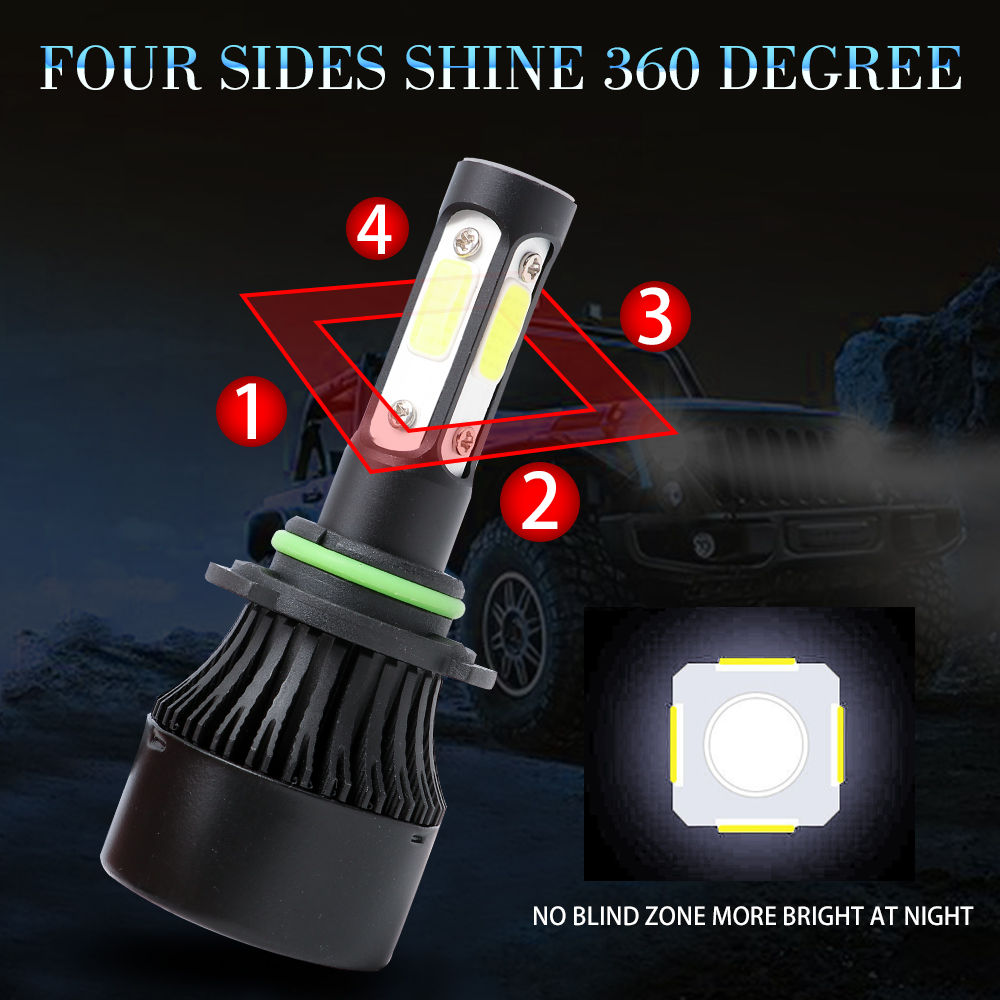9006 HB4 4Side LED Headlight Bulbs Low Beam 72W 6000K White Headlamp