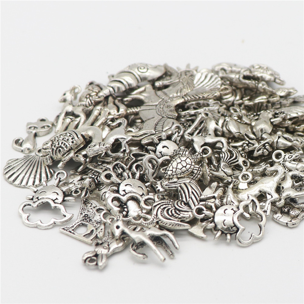 80 X Animal Charms for Jewelry Making Mixed Tibetan Silver Alloy Charms