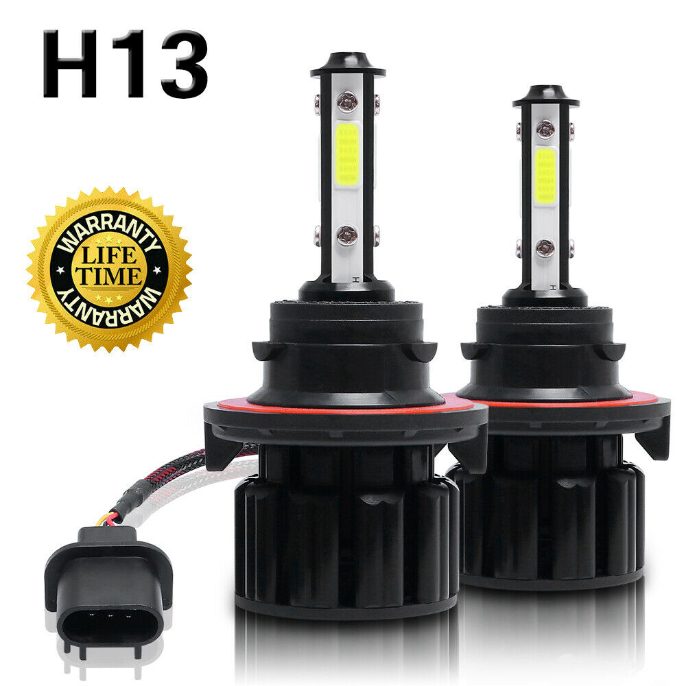 2x 4Sides H13 9008 COB LED Headlight High or Low Beam Bulbs White