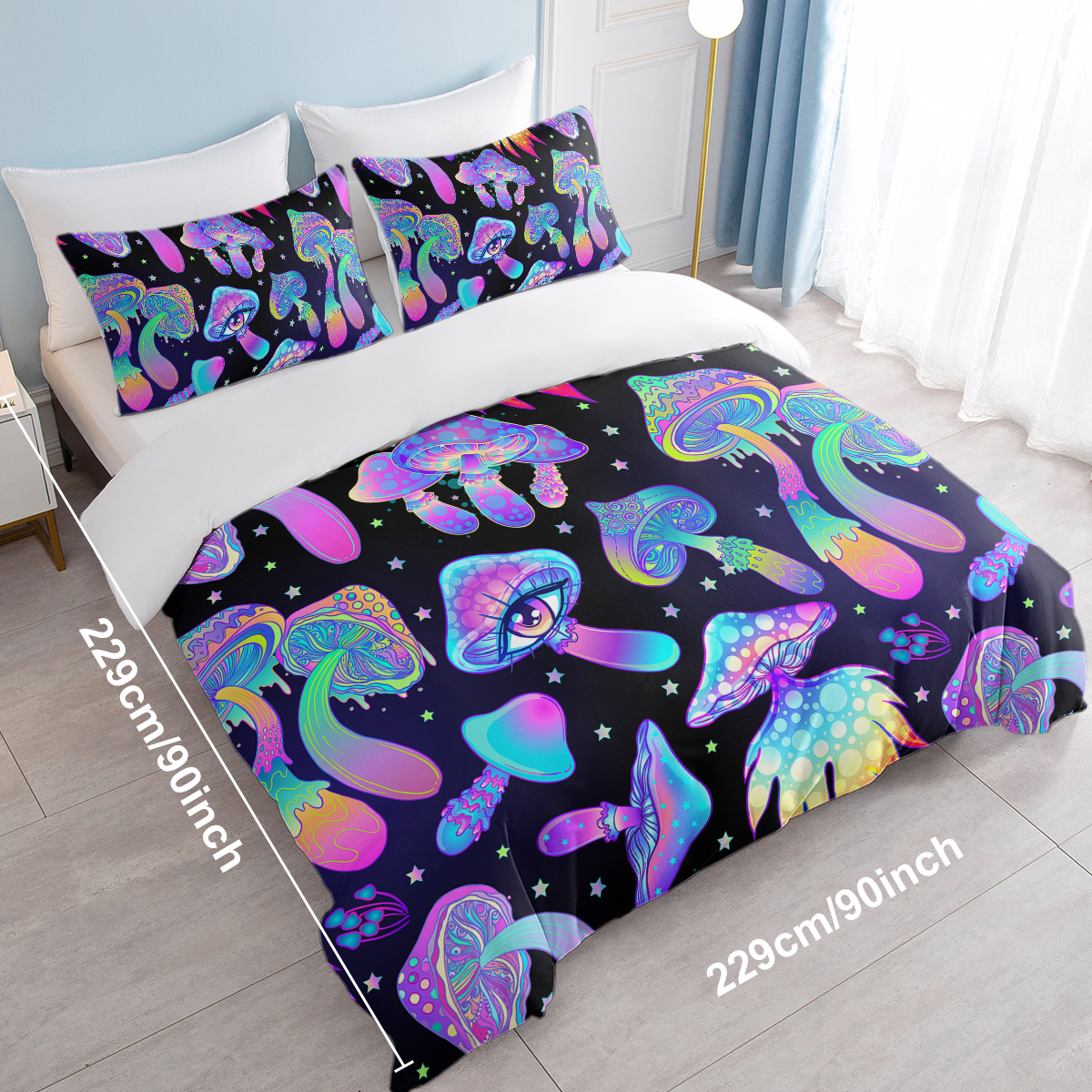 Fantasy Mushroom Bedding Set Predatory Dinosaur Ultra Soft Comforter Cover Set