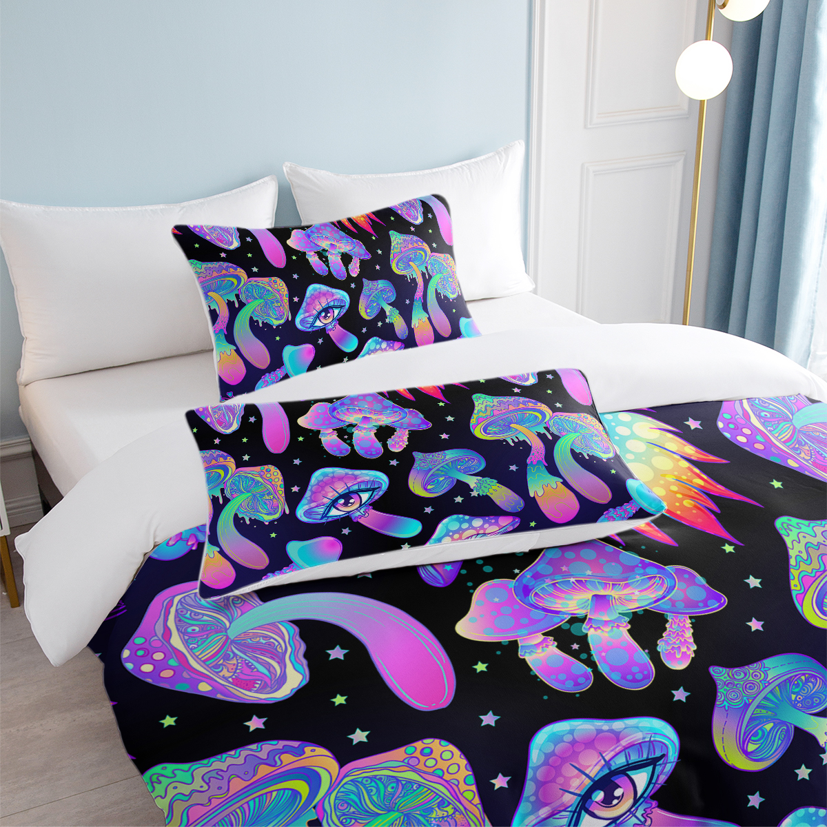 Fantasy Mushroom Bedding Set Predatory Dinosaur Ultra Soft Comforter Cover Set