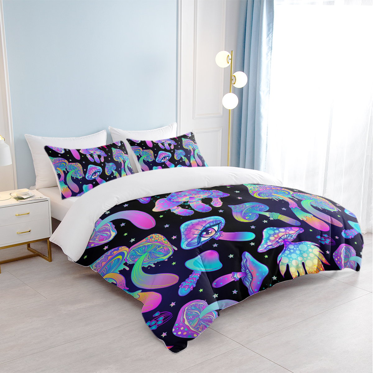 Fantasy Mushroom Bedding Set Predatory Dinosaur Ultra Soft Comforter Cover Set