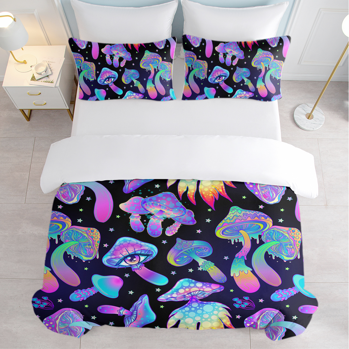 Fantasy Mushroom Bedding Set Predatory Dinosaur Ultra Soft Comforter Cover Set