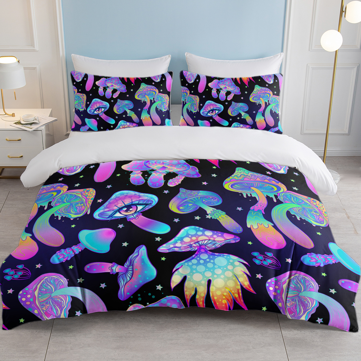 Fantasy Mushroom Bedding Set Predatory Dinosaur Ultra Soft Comforter Cover Set