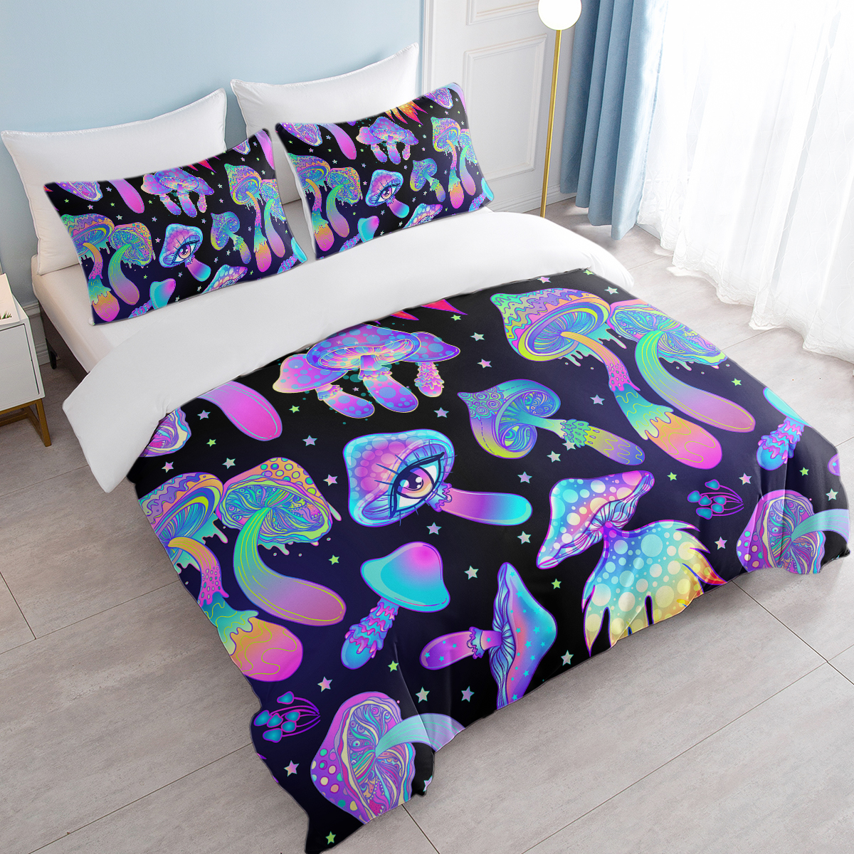 Fantasy Mushroom Bedding Set Predatory Dinosaur Ultra Soft Comforter Cover Set