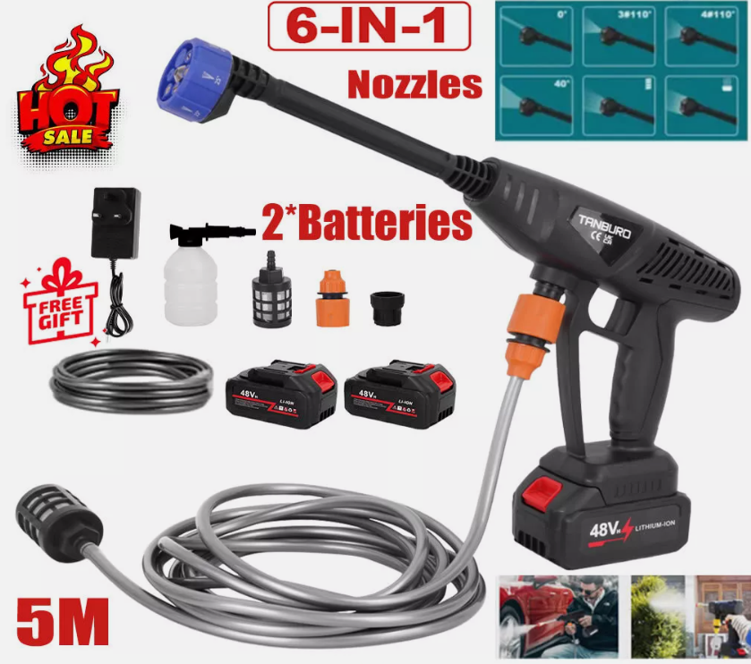 2 Akku + Akku Auto Hochdruckreiniger Jet Wasser Wasch Reiniger Pistole - Bild 1 von 11