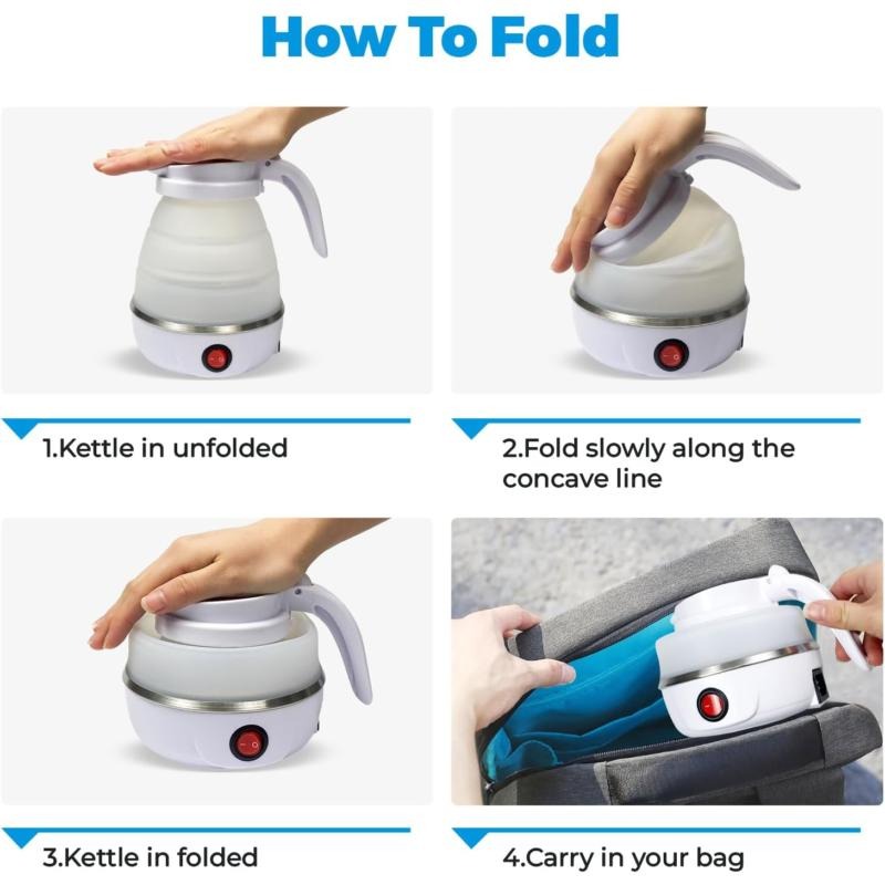 600ML Faltbarer Reise Elektrischer Wasserkocher Faltbar Camping Wohnwagen Silikon - Bild 7 von 9